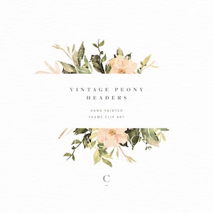 Aquarel Clipart Frame - Vintage Pioenen PNG Headers - Floral Clip Art - Monogram png - Digitale Download - Logo Design - Digitale Kunst - PNG