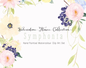 Symphonia | Watercolour Floral Art Collection | Hand-Painted Clip Art | Hydrangeas | Daisies | Bluebells | Forget-Me-Not | Create the Cut