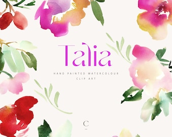 Watercolor Floral Clipart - Watercolor Flower Clip Art - Rose Clipart - Watercolor Digital Paper - PNG - Rose PNG - Talia - Create the Cut