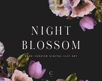 Real Flower Clip Art - Floral Clipart - Floral Arrangement - Digital Art - PNG - Commercial Use - Wedding Invitation Clipart - Night Blossom