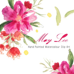 May Lee | Aquarell Blumen | Handgemalte Clip Art | Chinesische Pfingstrosen | Pflaumenblüte | Erstellen Sie den Schnitt