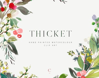 Watercolor Foliage Clipart - Floral Watercolor Clipart - Winter Clipart - Foliage Clipart - Wedding Clipart - PNG Files - Thicket