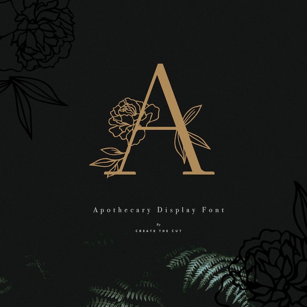Apothecary Botanical Display Font - Gold Foil Alphabet Clipart - Botanical Font - Rose Apothecary Font - Monogram Font - Free Gifts Included