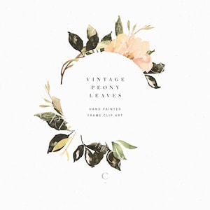 Aquarel Clipart Frame - Aquarel Krans - Monogram png - Logo Design - Pioenroos Bloemen Clip Art - Digitale Download - Vintage Pioenenbladeren