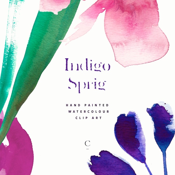 Indigo Sprig | Abstract Watercolour Flower Clip Art | Watercolour Graphics | Blue Calla Lilies | Anemone | Lambs Ears | Create the Cut