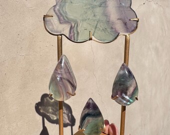 Rainbow Fluorite Rain Cloud Carving