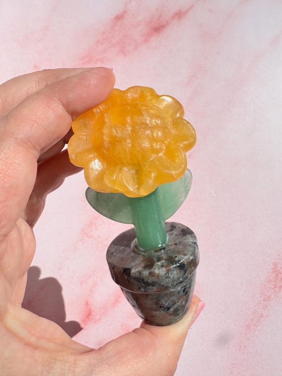 Yellow Calcite Sunflower Crystal Carving (3.35")