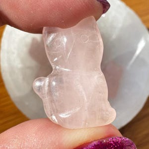 Small Kitty Rose Quartz Carving (1&quot;); Cute Pink Cat Crystal Carving for Protection and Meditation