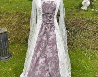 Stunning Celtic Ivory & Lilac meadow boho goddess medieval renaissance  Handfasting wedding gown / dress 8 TO 14