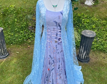 Celtic boho sky blue & Lilac Fairycore goddess medieval Elfcore meadow renaissance  Handfasting wedding gown / dress 16 to 22