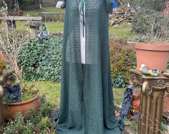 Beltane Hunter’s Dark green pre Raphilite elven woodland fairy medieval renassiance fey wedding Pagan handfasting lace cloak