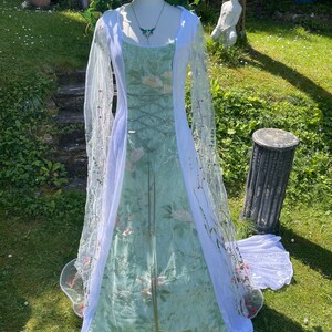 White & Green Faircore Elfcore meadow boho Celtic Bride goddess medieval renaissance  Handfasting wedding gown / dress 8 TO 14