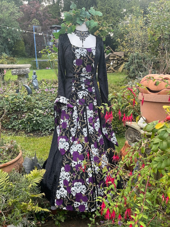 open lace back dress Skulls And Purple Sleeveless Dress  Grim Haven Clothing