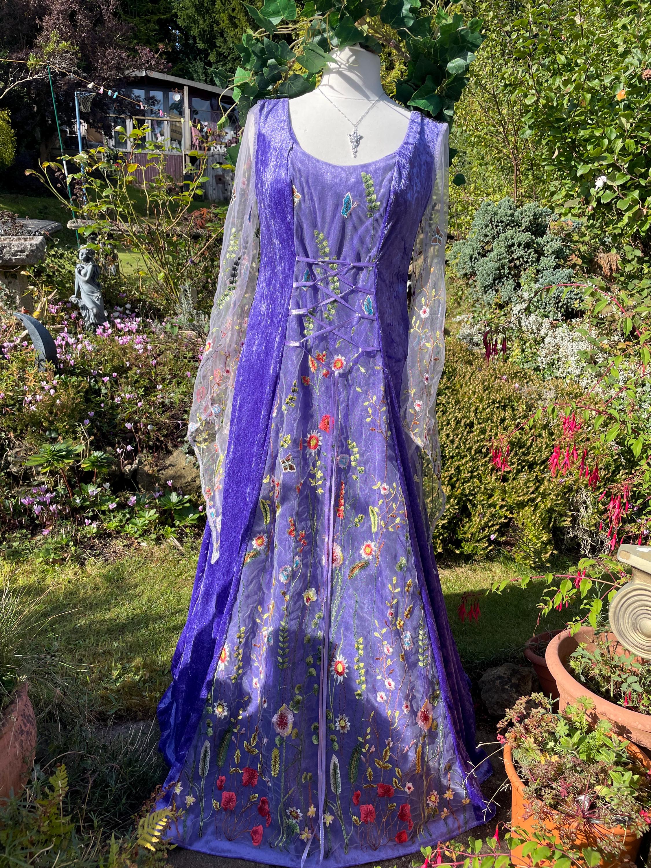 purple celtic wedding dress Elven Bespoke Dark Lilac Purple Boho Meadow Renaissance Medieval Pagancore Celtic Wedding Handfasting Gown / Dress Uk 8 to 14 US 6 to 12