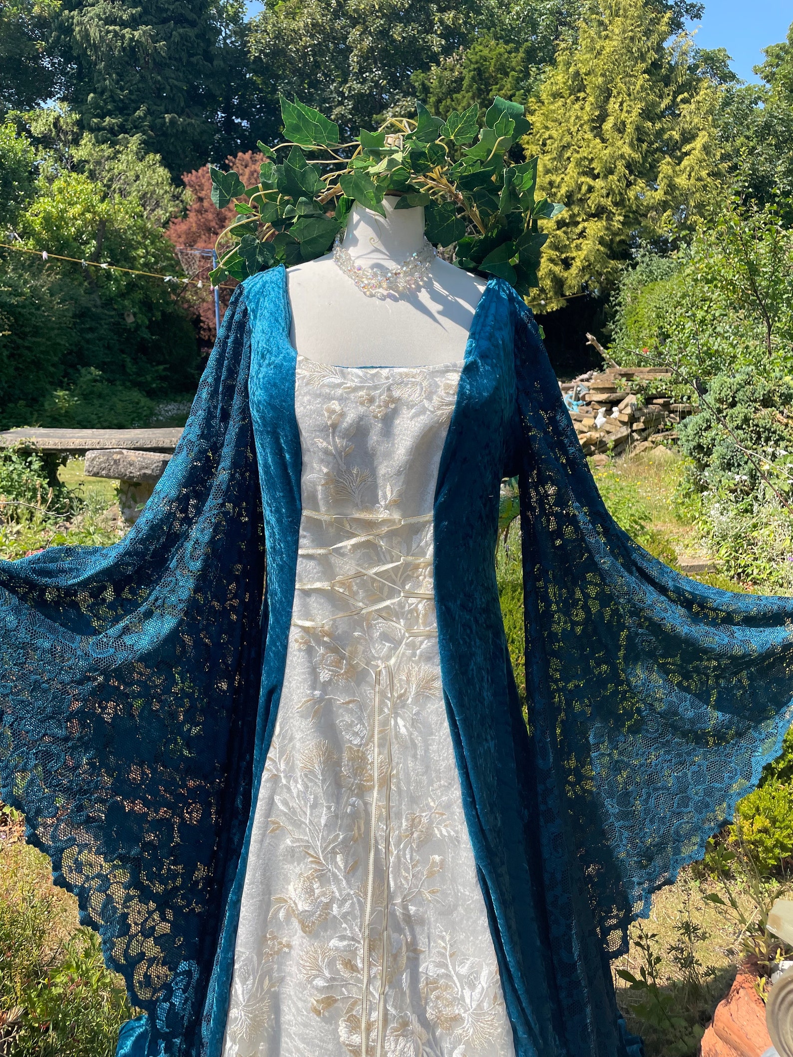 Celtic Elfcore Bride Teal & Ivory Rose Meadow Boho Goddess Medieval Celtic Elfcore Bride Teal & Ivory Rose Meadow Boho Goddess Medieval