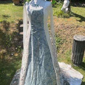 Elfcore Coronation Fairycore ivory &  green prom gown meadow boho renaissance medieval  Pagancore  Celtic handfasting gown dress 8 to 14