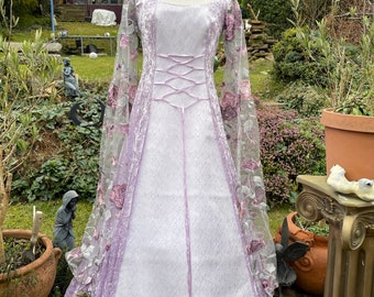 Peony Meadow Stunning Celtic lilac fairy  boho  renaissance medieval pagan  wedding handfasting gown / dress UK 8 to 14 / US 6 to 12