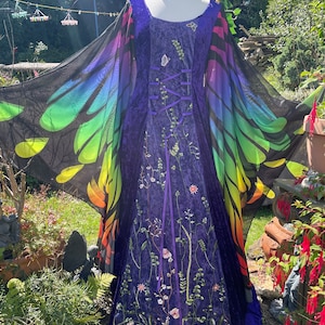 Fairycore bespoke purple  & Rainbow butterfly  boho  renaissance medieval pagan Elfcor wedding handfasting gown dress uk 8 to 14  US 6 to 12
