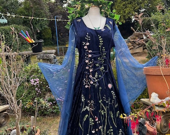 Navy Blue Meadow Celtic Bride Goddess Medieval Boho Renaissance
