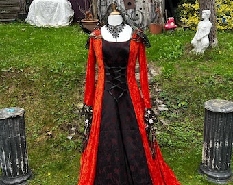 Hooded Halloween  Samhain ORANGE meadow  Dark Fairycore  boho gown   renaissance medieval pagan  handfasting wedding gown / dress 8 to 14