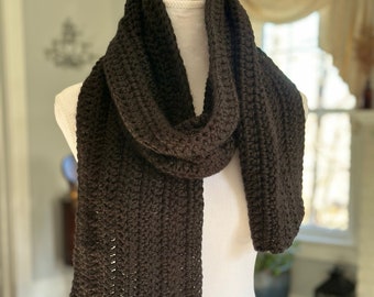 Black Winter Scarf - Crochet Knit Long Scarf