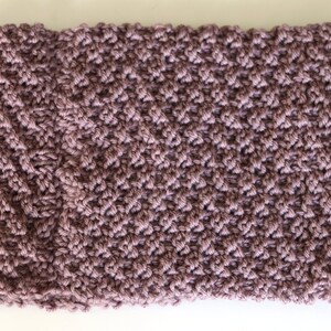purple knitted seed stitch cowl scarf