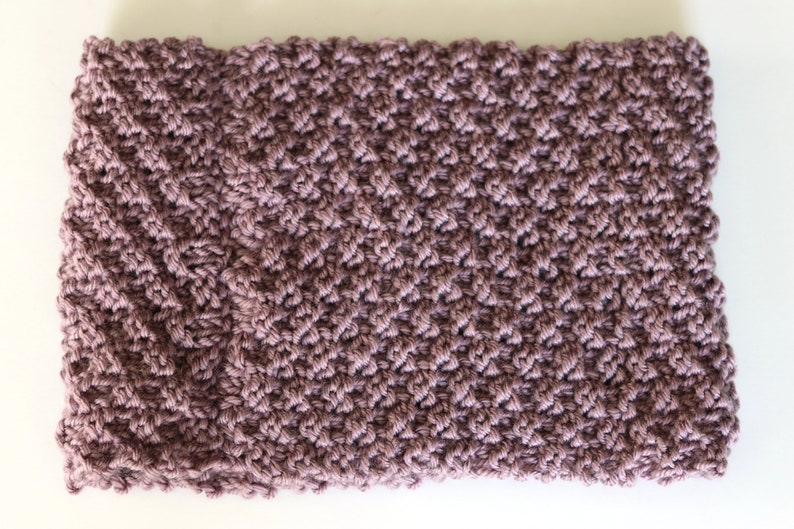 purple knitted seed stitch cowl scarf