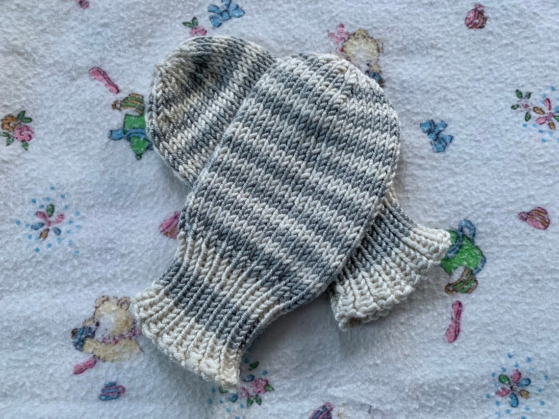 Striped Baby Mittens Knitting Pattern Toddler Mittens Pattern Thumbless