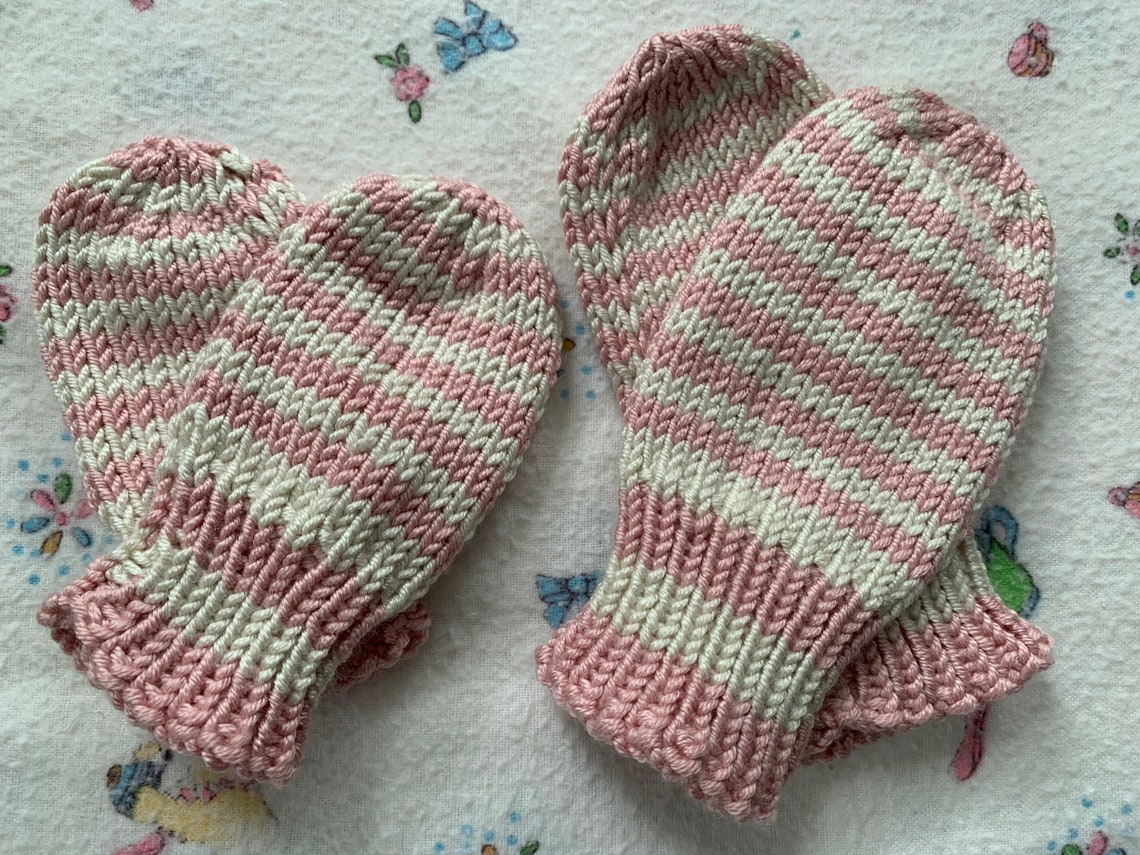 Striped Baby Mittens Knitting Pattern Toddler Mittens Pattern Thumbless