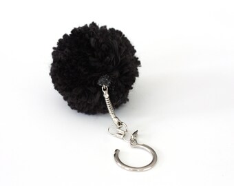 Small Black Pom Pom Bag Charm