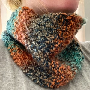 Multicolor Cowl Scarf Hand Knitted in Natural/Blue or Blue/Green or Pink/Purple or Orange/Teal image 5