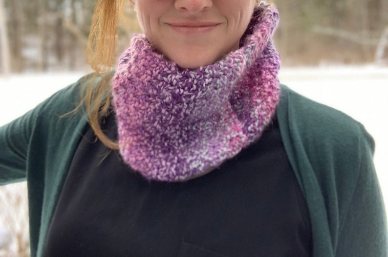 Multicolor Cowl Scarf Hand Knitted in Natural/Blue or Blue/Green or Pink/Purple or Orange/Teal image 9