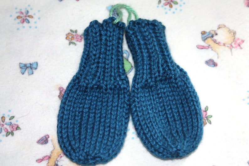 ocean blue thumbless mini mittens