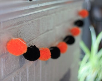 Halloween Orange and Black Pom Pom Garland