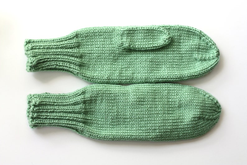 sage green knitted mittens