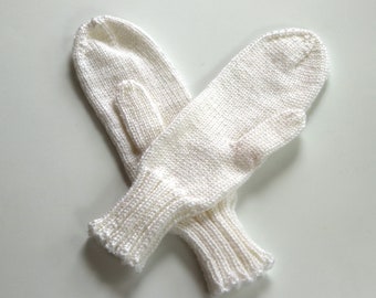 Sparkle White Mittens for Adults, Knitted Mittens for Women