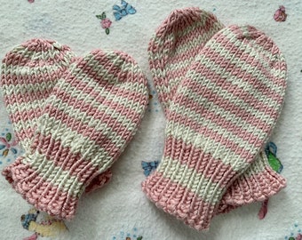 Striped Knit Mittens for Babies - Thumbless Mitts 6 months or 12 months