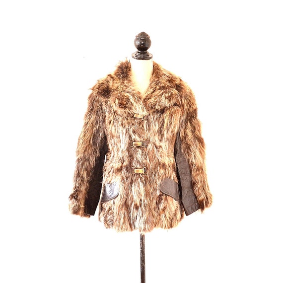 70s Fur Coat - Vintage Fur And Leather Panel Coat