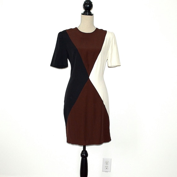 Color Block Dress - 80s Vintage Secretary Dress -