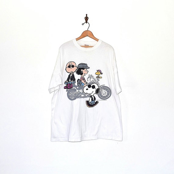 Vintage Peanuts T Shirt 90s Charlie Brown Biker T Shirt Etsy