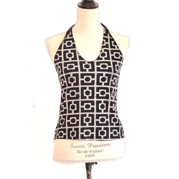 Halter Top - 90s Club Kid Black Metallic Halter -