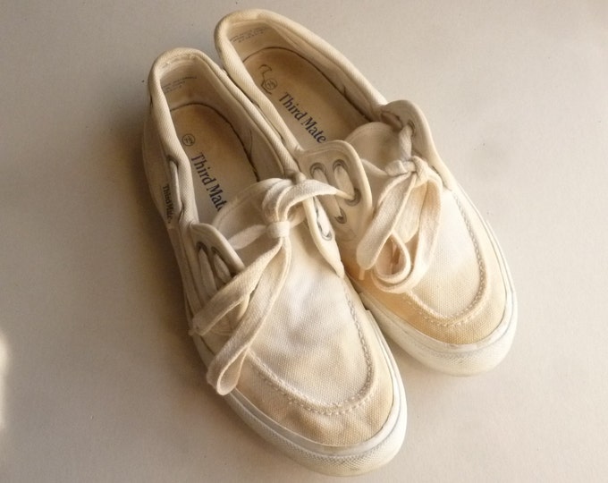 White Boat Shoes 1990s Mens Canvas Deck Shoes Size 7 1/2 Boat Shoes