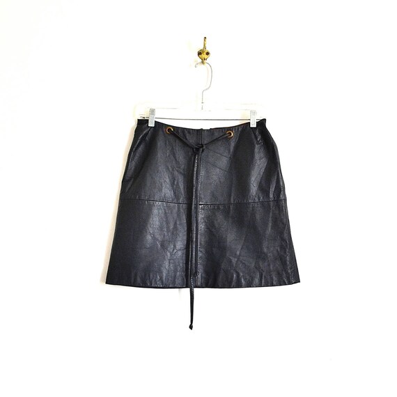 70s Leather Mini Skirt - Vintage High Waist Leathe