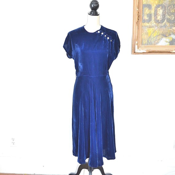 20's Velvet Dress -1920's Elegant Flapper Blue Vel