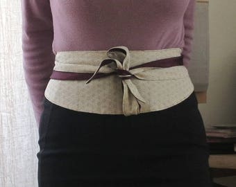 Adjustable reversible Obi belt with Japanese cotton and silk "Classy"