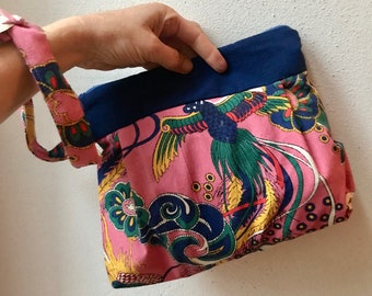 Sac à main pochette tissus vintage chinois avec dragonne