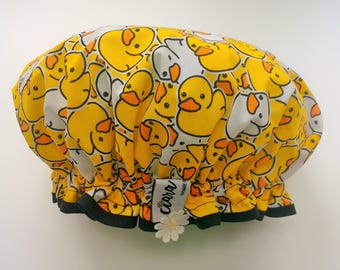 Vibrant yellow rubber ducky themed Luxury Shower/Bath Hat/Cap