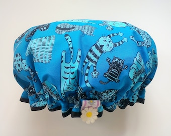 Turquoise Cat themed Luxury Shower/Bath Hat/Cap