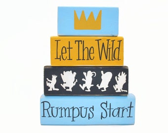 Crown Let The Wild Rumpus Start Wild Thing WoodenBlock Shelf Sitter Stack