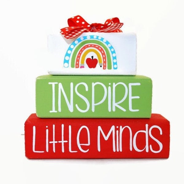 Teacher WoodenBlock Inspire Little Minds, Apple Decor, Desktop, Tiered Tray, Appreciation Gift, Sign, Classroom, Office, New Teacher